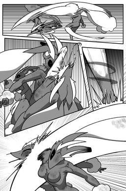 anthro biped black_sclera breasts featureless_breasts female female_anthro fight group kick male male_anthro trio wounded cuchuflin nintendo pokemon generation_4_pokemon lopunny pokemon_(species) 2026 absurd_res comic digital_drawing_(artwork) digital_media_(artwork) greyscale hi_res monochrome