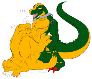 anthro big_tail bodily_fluids body_outline breath collar digestion drooling implied_fatal implied_snuff looking_at_viewer male muffled multiple_prey panting predator/prey saliva sigh soft_vore solo squirming tail tight_belly tight_bulges tongue vore conditional_dnp samagthrav2 dinosaur prehistoric_species reptile saurischian scalie theropod tyrannosaurid tyrannosauroid tyrannosaurus tyrannosaurus_rex absurd_res hi_res