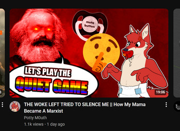 anthro communism cross-popping_vein diaper emoji fur iconography lgbt_pride male object_in_mouth pacifier pacifier_in_mouth politics pride_colors rainbow_flag rainbow_pride_flag rainbow_symbol red_body red_fur satire solo text youtube_thumbnail avoid_posting conditional_dnp preschoolkaiju karl_marx canid canine fox mammal english_text
