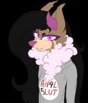 anthro black_hair clothing female fluffy fluffy_ears front_view fur grin hair inner_ear_fluff looking_at_viewer neck_tuft pink_eyes smile solo tan_body tan_fur tuft seuchenkater lotus_(seuchenkater) puffel alpha_channel