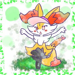 ambiguous_anthro ambiguous_gender anthro biped blush blush_stickers clothing digitigrade dipstick_tail food front_view hat hat_only headgear headgear_only headwear headwear_only markings mostly_nude object_in_tail on_one_leg open_mouth open_smile pose shrimp_(food) simple_background smile snout solo sparkles sparkling_eyes standing tail tail_markings triangle_mouth visor_cap annyui0611 nintendo pokemon braixen canid generation_6_pokemon mammal pokemon_(species) 1:1 2024 digital_drawing_(artwork) digital_media_(artwork) full-length_portrait hi_res japanese_description portrait translated_description
