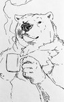 anthro container cup fur holding_object looking_at_viewer male nipples nude pecs small_eyes solo steam lupesilverwind bear mammal 5:8 cross-hatching hatching_(art) hi_res monochrome shaded