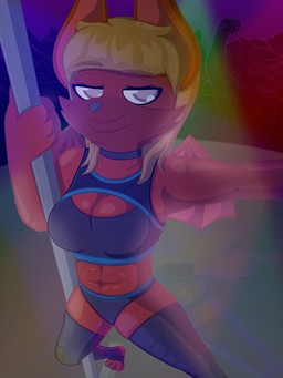 anthro athletic_wear bat_wings bedroom_eyes bottomwear bra breasts choker cleavage cleavage_cutout clothed clothing crop_top crowd cutout dancing feet female fluffy fluffy_tail footwear group gym_bottomwear gym_shorts hotpants jewelry keyhole_bra keyhole_clothing keyhole_underwear legwear membrane_(anatomy) membranous_wings narrowed_eyes navel necklace organs pole pole_dancing reflection seductive shirt shorts solo sports_bra stage_lights stomach strip_club stripper stripper_pole tail thigh_highs toeless_footwear toeless_legwear toeless_stockings toeless_thigh_highs toes topwear underwear wings moopsart moops_(moopsart) bat mammal 3:4 absurd_res adversarial_noise hi_res