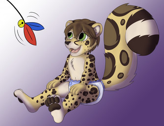 anthro clean_diaper clothed clothing diaper diaper_only hair male smile solo topless wearing_diaper young young_anthro kanrod_stavoyan korben_brandis felid leopard mammal pantherine