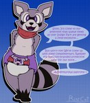 abstract_background anthro biped black_body black_fur black_tail blue_background clean_diaper clothed clothing dialogue diaper fangs fur gradient_background grey_body grey_fur grey_tail kerchief looking_at_viewer male markings multicolored_body multicolored_fur neckerchief neckwear open_mouth open_smile purple_diaper purple_eyes red_kerchief red_neckerchief sharp_teeth simple_background smile solo speech_bubble striped_body striped_fur striped_markings striped_tail stripes tail tail_markings teeth text topless two_tone_tail wearing_diaper ritzcat indigo_park rambley_raccoon mammal procyonid raccoon 2024 digital_drawing_(artwork) digital_media_(artwork) english_text hi_res