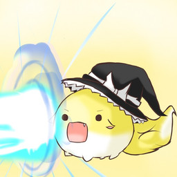 ambiguous_gender angry attack clothing daww dot_eyes fangs feral fur hat hat_only headgear headgear_only headwear headwear_only laser magic magic_user mostly_nude multicolored_body multicolored_fur open_mouth poof quadruped ribbons simple_eyes solid_circle_eyes solo teeth two_tone_body two_tone_fur white_body white_fur witch witch_hat yellow_body yellow_fur noiz touhou marisa_kirisame canid canine hakutaku mammal 1:1