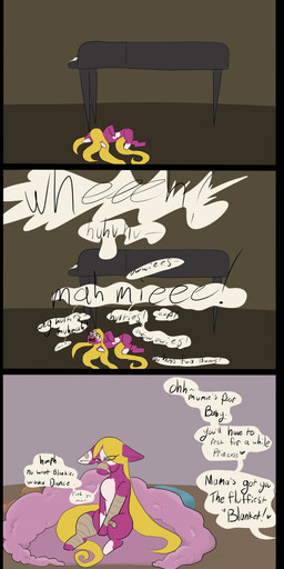 arm_wraps baby_talk bandage bandage_on_ears bandage_on_face bedding blanket blonde_hair bodily_fluids crying dancing dialogue female feral grand_piano hair keyboard_instrument leg_wrap musical_instrument offscreen_character pain pained_expression piano purple_body quadruped screaming seductive simple_background sitting solo speech_bubble tail tears text wounded wraps yellow_tail julie_(artist) fluffy_pony princess_(julie) fluffy_pony_(species) mammal 2023 absurd_res comic digital_media_(artwork) english_text hi_res