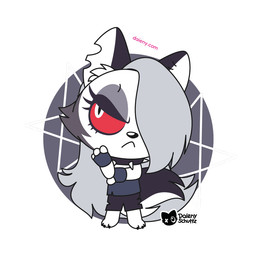anthro black_body black_collar black_fur black_nose chibi clothing collar female fur grey_hair hair multicolored_body multicolored_fur red_sclera solo spiked_collar spikes white_body white_fur daieny hellaverse helluva_boss mythology loona_(helluva_boss) canid canid_demon canine canis demon hellhound mammal mythological_canine mythological_creature wolf 1:1 2023 digital_drawing_(artwork) digital_media_(artwork)