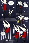 2:3 2_horns abdominal_bulge absurd_res anthro big_penis clothing comic dialogue dress duo english_text featureless_(disambiguation) female from_behind_position genitals hi_res hollow_knight horn hornet_(hollow_knight) incest_(lore) male male/female penis perching_position pornwhal sex team_cherry text the_knight_(hollow_knight) vessel_(species)