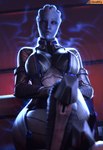 big_breasts blue_body blue_eyes blue_skin breasts clothed clothing crossed_legs eyebrows eyelashes female freckles lips not_furry sitting solo thick_lips thick_thighs wide_hips smitty34 bioware electronic_arts mass_effect liara_t'soni alien alien_humanoid asari humanoid 2024 3d_(artwork) blender_(artwork) digital_media_(artwork) hi_res