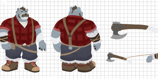 anthro axe belly biped bottomwear clothing facial_hair humanoid_hands kemono male mature_male melee_weapon mustache overweight overweight_male pants shirt solo topwear weapon arkross1999 bear mammal 2021 hi_res model_sheet