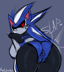 anthro anus big_breasts blue_anus blue_body blue_vulva blush bodily_fluids breasts butt butt_slap clothed clothing crossgender dripping female genital_fluids genitals glowing glowing_eyes hair half-closed_eyes looking_at_viewer looking_back machine mtf_crossgender narrowed_eyes nipples presenting presenting_anus presenting_hindquarters presenting_vulva red_eyes simple_background slap solo spanking vaginal_fluids vulva kailewds sega sonic_the_hedgehog_(series) metal_sonic neo_metal_sonic eulipotyphlan hedgehog mammal robot digital_media_(artwork) hi_res