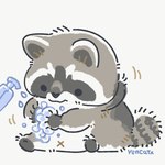 black_eyes black_nose chibi dot_eyes feral fur grey_body grey_fur hand_sanitizer navel simple_background sitting slightly_chubby soap soap_pump solo washing_hands white_background x_navel yencatx mammal procyonid raccoon 1:1 2021