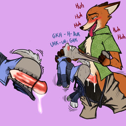 animal_genitalia animal_penis anthro anthro_on_anthro anthro_penetrated anthro_penetrating anthro_penetrating_anthro arms_bent arms_together asphyxiation belt bent_over blue_clothing blue_topwear blush bodily_fluids bottomwear bottomwear_down breath brown_body brown_eyes brown_fur canine_genitalia canine_penis choking clothed clothed_sex clothing cum cum_inside dangling_arms dangling_legs drooling duo ear_grab ear_pull ejaculation erection extended_arms eye_roll fangs female female_penetrated forced from_behind_position fucked_silly fur genital_fluids genitals grabbing_both_ears green_clothing green_topwear grey_body grey_fur half-closed_eyes hand_on_ears hand_on_neck internal interspecies larger_male legs_together looking_pleasured male male/female male_penetrating male_penetrating_female moan narrowed_eyes neck_grab open_clothing open_mouth open_shirt open_smile open_topwear orgasm_face panting pants pants_down partially_clothed penetration penile penile_penetration penis penis_in_vagina pink_background police police_uniform predator/prey questionable_consent rape red_body red_fur reverse_carry_position reverse_fleshlight_position reverse_stand_and_carry_position rough_sex saliva sex sharp_teeth shirt side_view simple_background size_difference smaller_female smaller_penetrated smile sound_effects standing standing_sex straight_legs suspended_by_penis sweat tears teeth text throat_grab tongue tongue_out topwear uniform vaginal vaginal_canal vaginal_penetration discrete_turtle third-party_edit disney zootopia judy_hopps nick_wilde canid canine fox lagomorph leporid mammal rabbit red_fox true_fox 1:1 color_edit colored