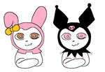 :3 anthro brown_eyes clothing costume crossed_arms duo female headgear headwear humor pink_eyes simple_background white_background white_body gglloooopp onegai_my_melody sanrio kuromi my_melody demon imp lagomorph leporid mammal rabbit meme