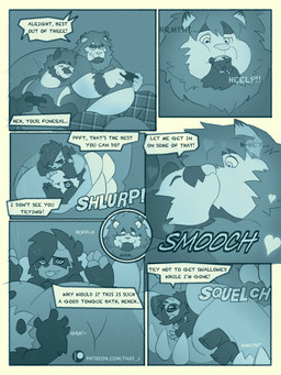belly bulge burping butt flannel forced forced_kiss gaming horn internal kiss_on_lips kissing male mane mawplay muffled muscular nude oral_transfer oral_vore overweight overweight_male prey_transfer sharing size_difference swallowing teeth text tongue tongue_bath unwilling_prey vore willing_prey that_j bear demon giant_panda mammal 3:4 absurd_res comic english_text hi_res url