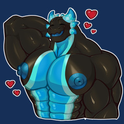 anthro blush caeruleum flexing hand_behind_head male muscular nipples smile solo caeruleumthenightfury dreamworks european_mythology how_to_train_your_dragon mythology dragon fury_(httyd) mythological_creature mythological_scalie night_fury scalie western_dragon absurd_res hi_res