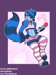 anthro bottomwear bra chastity_bulge chastity_cage chastity_device clothing collar hands_on_hips legwear male paws pink_chastity_cage raised_paw sex_toy skirt solo sports_bra stockings thigh_highs underwear vibrator wand_vibrator edgydogsoftlynx waffles_the_raccoon mammal procyonid raccoon hi_res