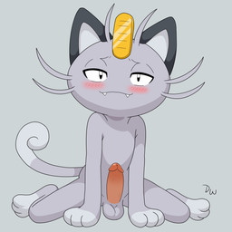 3_fingers 3_toes anthro balls biped black_ears black_eyes blush blush_lines closed_smile dipstick_tail erection fangs feet fingerless_(marking) fingers fur genitals glans glistening glistening_eyes glistening_genitalia glistening_glans glistening_penis grey_background grey_balls grey_body grey_fur grey_inner_ear grey_tail grey_tail_tip grey_whiskers half-closed_eyes humanoid_genitalia humanoid_penis logo looking_at_viewer male male_anthro markings mouth_closed narrowed_eyes nude nude_anthro nude_male penis simple_background sitting smile solo tail tail_markings teeth toes whiskers darkwolf79 nintendo pokemon alolan_form alolan_meowth felid feline generation_7_pokemon mammal pokemon_(species) regional_form_(pokemon) 1:1 2025 absurd_res artist_logo digital_media_(artwork) hi_res