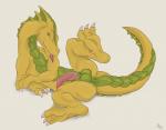 anus balls claws feral genitals lying male penis presenting solo tail tongue araphre_(artist) mythology dragon mythological_creature mythological_scalie scalie hi_res