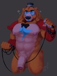 balls blue_eyes bodily_fluids bow_tie brown_body brown_fur clothing ear_piercing electronics foreskin fur genital_fluids genitals hat headgear headwear male microphone muscular muscular_male nipples penis piercing precum solo sweat top_hat dannabx_art five_nights_at_freddy's five_nights_at_freddy's:_security_breach scottgames steel_wool_studios glamrock_freddy bear mammal hi_res