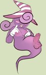 anthro areola balls blush breasts clothing genitals gloves green_background gynomorph hair hair_over_eye hair_over_eyes hand_on_breast handwear hat headgear headwear humanoid_genitalia humanoid_penis intersex lips nipples obscured_eyes penis pink_areola pink_lips pink_nipples purple_balls purple_body purple_breasts purple_hair purple_penis simple_background solo white_clothing white_gloves white_handwear squaresville mario_bros nintendo paper_mario vivian_(mario) ghost shadow_creature shadow_siren spirit 2024