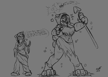 anthro big_breasts body_size_growth breast_growth breasts chest_tuft clothed clothing confusion dialogue fangs female gender_transformation growth hair hair_growth male melee_weapon mtf_transformation onesie oversized_clothing pillow polearm sabertooth_(anatomy) size_transformation solo spear species_transformation speech_bubble surprised tail tail_growth teeth text thick_thighs transformation tuft weapon whenwolvescryout felid human mammal prehistoric_species saber-toothed_tiger english_text monochrome sequence sketch