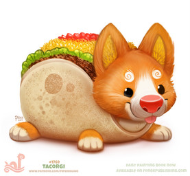 ambiguous_gender beady_eyes black_eyes blep brown_body brown_fur feral food fur humor pun simple_background solo taco tongue tongue_out visual_pun white_background white_body white_fur piper_thibodeau canid canine canis domestic_dog food_creature herding_dog hybrid mammal pastoral_dog welsh_corgi 2017 digital_media_(artwork) digital_painting_(artwork) painting_(artwork)
