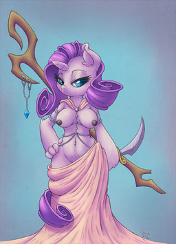 anthro anthrofied areola blue_eyes breasts dagger female fur hair half-closed_eyes hand_on_hip holding_object holding_weapon horn long_hair melee_weapon narrowed_eyes navel nipples purple_hair solo staff weapon white_body white_fur chromaskunk dfectivedvice friendship_is_magic hasbro my_little_pony mythology rarity_(mlp) equid equine mammal mythological_creature mythological_equine unicorn 2015 hi_res