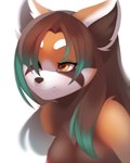 amber_eyes anthro breasts brown_hair female hair long_hair multicolored_hair nipples nude one_eye_closed simple_background solo two_tone_hair white_background kanel vega_(artica) ailurid mammal red_panda 4:5 bust_portrait digital_media_(artwork) hi_res portrait