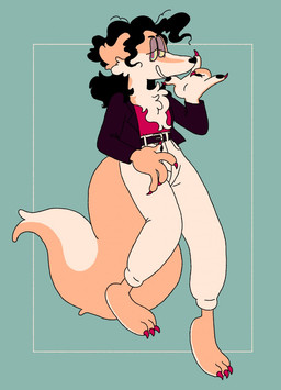 3_toes 4_fingers ambiguous_gender anthro belt big_tail black_belt black_clothing black_hair black_jacket black_nose black_topwear bottomwear buckle chest_tuft claws clothed clothing countershading denim denim_bottomwear denim_clothing feet fingers fully_clothed fur green_background grin hair half-closed_eyes hand_on_face jacket jeans looking_at_viewer narrowed_eyes pants purple_eyelids red_claws red_clothing red_eyes red_topwear simple_background smile solo tail tan_body tan_fur teeth toe_claws toes toony topwear tuft white_body white_bottomwear white_clothing white_countershading white_jeans white_pants yellow_sclera polychaete_(artist) canid canine canis domestic_dog mammal 2019 digital_drawing_(artwork) digital_media_(artwork) flat_colors full-length_portrait hi_res portrait