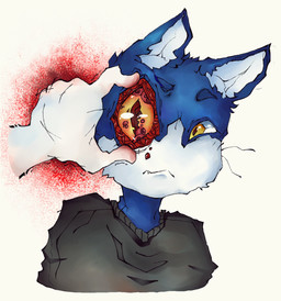 ambiguous_gender anthro blood blood_from_eye blue_body blue_fur bodily_fluids body_horror clothing countershade_face countershading disembodied_hand duo eyebrows flesh fur grey_clothing grey_sweater grey_topwear mostly_offscreen_character nightmare_fuel simple_background sweater topwear uncomfortable whiskers white_background white_body white_countershading white_fur yellow_eyes shmooshy-peachhh ruby_quest ruby_(rq) tom_(rq) ambiguous_species domestic_cat felid feline felis mammal 2015 hi_res