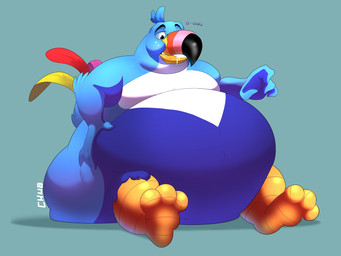 3_toes anthro belly big_belly bloated feet male mascot overweight overweight_anthro overweight_male sitting solo text toes chubbywhisk3rs froot_loops kellogg's toucan_sam avian bird toucan 2021 4:3 absurd_res english_text hi_res watermark