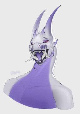 anthro horn male open_mouth purple_body red_eyes simple_background solo teeth tongue tongue_out white_body wisaie nilka_(da.nilkaz) reptile scalie snake hi_res