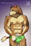 abs anthro biceps brown_body brown_fur bulge clothing fur green_eyes looking_at_viewer male muscular muscular_anthro muscular_male nipples pecs pose smile solo tail text underwear joh29 suni canid canine canis domestic_dog german_shepherd herding_dog hybrid mammal pastoral_dog wolf 2012 english_text