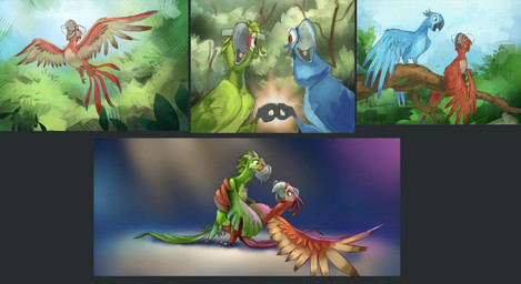 after_transformation avian_feet beak blue_body blue_feathers claws dancing duo eyewear feather_growth feathered_wings feathers female feral fist_bump flying forest gesture glasses green_body green_feathers growth implied_transformation male open_mouth outside perching plant rainforest red_body red_feathers size_difference solo tail tail_feathers tree wings ruffu blue_sky_studios rio_(series) rio_2016 blu_(rio) jewel_(rio) linda_gunderson tulio_(rio) ara_(genus) avian bird great_green_macaw macaw neotropical_parrot parrot scarlet_macaw spix's_macaw true_parrot hi_res