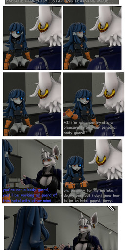 artificial_balls big_breasts black_clothing black_gloves black_handwear blue_glow blue_hair breasts clothing dialogue duo ear_piercing fangs female flaccid garage genitals gloves gynomorph hair handwear herm intersex intersex/female long_ears looking_around looking_at_another looking_at_partner machine metal_penis metallic_body metallic_penis officer_uniform one_eye_closed orange_clothing orange_eyes orange_gloves orange_handwear penis piercing pink_fingers shy shy_expression smile smiling_at_another smiling_at_partner talking_to_another talking_to_partner teeth text uniform white_hair white_head yellow_eyes 5naptrap warfaremachine_(modeler) team_fortress_2 valve valve_corporation mimi_sentry officer_flint_(foresttherotten) warfare_flint android animal_humanoid humanoid living_machine mammal mammal_humanoid murid murine rat robot robot_humanoid rodent rodent_humanoid 3d_(artwork) absurd_res comic comic_sans digital_media_(artwork) english_text hi_res source_filmmaker_(artwork)