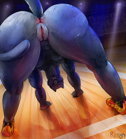all_fours anthro anus basketball_court big_butt biped bodily_fluids breasts butt clothing female female_anthro footwear footwear_only genitals humanoid_genitalia humanoid_vulva mostly_nude muscular muscular_anthro muscular_female plantigrade plump_labia presenting presenting_hindquarters shoes shoes_only small_breasts solo sweat sweaty_butt sweaty_genitalia sweaty_vulva thick_thighs vulva wide_hips riisyn goat_(movie) sony_corporation sony_pictures jett_fillmore felid feline mammal pantherine hi_res