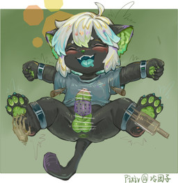 4_toes 5_fingers alternate_species ankle_cuffs anthro anus balls bangs barefoot black_body black_fur blue_claws blue_highlights blue_tongue blush blush_lines bottomless bottomless_anthro bottomless_male censor_bar censored_balls censored_genitalia censored_penis claws clothed clothing cuff_(restraint) cute_fangs dipstick_ears dipstick_tail disembodied_hand duo ear_markings erection eyebrows eyes_closed fangs feet fingers foot_fetish front_view fur furrification genitals green_anus green_background green_balls green_claws green_highlights green_inner_ear green_inner_ear_fluff green_nose green_pawpads green_penis green_tuft grey_clothing grey_shirt grey_t-shirt grey_topwear hair highlights_(coloring) hindpaw humanoid_genitalia humanoid_penis ineffective_censorship inner_ear_fluff laugh male male_anthro markings multicolored_ears open_mouth open_smile pawpads paws penis plantigrade plantigrade_pawpads purple_ear_tips purple_markings purple_tail_tip red_blush restraints shirt shirt_only simple_background smile solo_focus spread_arms spread_legs spreading t-shirt t-shirt_only tail tail_markings teeth tickle_fetish tickling tickling_feet toes tongue topwear topwear_only tuft white_eyebrows white_hair wrist_cuffs young young_anthro young_male lengtuanzi the_legend_of_luo_xiaohei fu luo_xiaohei domestic_cat felid feline felis mammal censored full-length_portrait hi_res portrait