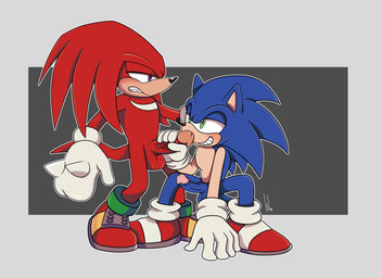 anthro balls blush clothing crouching duo erection footwear genitals gloves handjob handwear holding_penis humanoid_genitalia humanoid_penis male male/male penile penis sex shoes smile teeth silentmist sega sonic_the_hedgehog_(series) knuckles_the_echidna sonic_the_hedgehog echidna eulipotyphlan hedgehog mammal monotreme 2025 absurd_res digital_drawing_(artwork) digital_media_(artwork) hi_res