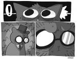 2017 angus_delaney anthro bear clothing comic domestic_cat duo exclamation_point eyewear felid feline felis frown glasses hat headgear headwear insertdisc5 mae_borowski mammal monochrome night_in_the_woods opaque_glasses pince-nez round_glasses simple_background