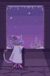 anthro clothing detailed_background dipstick_tail female footwear fur hair icicle markings multicolored_tail night ponytail purple_body purple_fur purple_hair shooting_star snow solo star tail tail_markings knockabiller sega sonic_the_hedgehog_(series) blaze_the_cat domestic_cat felid feline felis mammal animated digital_media_(artwork) loop pixel_(artwork) pixel_animation short_playtime