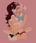 5_fingers anthro blue_eyes blush breasts clothed clothing duo eyebrows eyelashes female female/female fingers hand_on_breast panties romantic simple_background smile tongue underwear wolflady danika_(wolflady) frori canid canine canis domestic_dog mammal digital_media_(artwork)