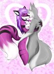 anthro collar dipstick_tail duo eyes_closed female fluffy fluffy_tail fur grey_body grey_fur hair heart_symbol hug kissing_cheek male male/female markings nipples pink_body pink_fur purple_hair romantic romantic_couple tail tail_markings tongue tongue_out white_body white_fur erikf.e.r selene_leni spot_(spottypuppy8686) canid canine canis domestic_dog fox husky mammal nordic_sled_dog spitz alternate_version_at_source