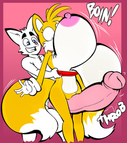 anthro areola balls between_thighs big_areola big_balls big_breasts big_penis bouncing_breasts breasts clothing clothing_pull constricted_pupils crossgender duo exposed_breasts female genitals grin huge_balls huge_breasts huge_penis hyper hyper_balls hyper_breasts hyper_genitalia hyper_penis imminent_sex male mtf_crossgender multicolored_penis penis pupils shirt shirt_pull small_pupils smile surprised throbbing throbbing_penis topwear topwear_pull two_tone_penis vulva wide_eyed denizen1414 sega sonic_the_hedgehog_(series) miles_prower canid canine fox mammal red_fox true_fox unknown_species 2025 hi_res