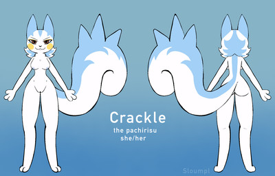 3_fingers anthro big_tail blue_body blue_fur breasts female fingers fur genitals nude nude_female pokemorph solo squirrel_tail tail vulva white_body white_fur sloumpl nintendo pokemon crackle_(sloumpl) generation_4_pokemon pachirisu pokemon_(species) hi_res model_sheet