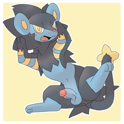 3_fingers 3_toes anus arm_markings balls big_ears black_body black_fur black_tail blue_balls blue_body blue_fur blue_penis blush blush_lines border erection fangs feet feral fingers foreskin fur genitals glans glistening glistening_eyes humanoid_genitalia humanoid_genitalia_on_feral humanoid_penis humanoid_penis_on_feral looking_at_viewer male male_feral markings mismatched_genitalia mismatched_humanoid_penis mismatched_penis multicolored_body multicolored_fur multicolored_penis multicolored_tail navel neck_tuft open_mouth outline paws penis pink_anus pink_glans pink_nose pink_penis quadruped raised_arms retracted_foreskin simple_background solo spread_legs spreading tail teeth toes tongue tuft two_tone_penis white_border white_outline yellow_background yellow_body yellow_eyes yellow_fur yellow_inner_ear yellow_markings yellow_tail pu_sukebe nintendo pokemon felid generation_4_pokemon luxray mammal pokemon_(species) 1:1 2019 digital_drawing_(artwork) digital_media_(artwork) hi_res