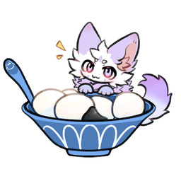 anthro bowl chest_tuft container female food fur onigiri purple_body purple_eyes purple_fur purple_paws rice sesame_seeds smile solo tuft yinhu_bloode yinhu canid canine fox mammal 1:1