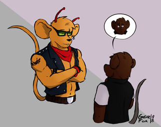 abs anthro biker clothing duo ear_piercing ear_ring eyewear jacket male piercing ring_piercing size_difference smile sunglasses sunglasses_on_face tail tattoo topwear wearing_sunglasses conditional_dnp gearfox98 biker_mice_from_mars liam_(gearfox98) throttle_(bmfm) mammal mouse murid murine rodent digital_media_(artwork) hi_res