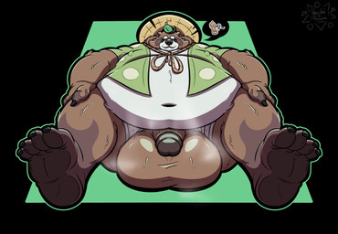 anthro balls balls_on_ground barefoot belly big_balls big_balls_small_penis big_belly bottomwear briefs claws clothing disproportionate_genitalia feet front_view fur genitals green_clothing green_shirt green_topwear hands_on_legs hat headgear headwear huge_balls humanoid_genitalia humanoid_penis larger_but_small looking_at_viewer male moobs musk musky_balls musky_penis navel nipple_outline overweight overweight_anthro overweight_male penis penis_poking_out penis_through_fly shirt simple_background sitting small_penis solo speech_bubble spread_legs spreading straw_hat talking_to_viewer thick_penis topwear underwear white_briefs white_clothing white_underwear gorochuinboxers blizzard_entertainment overwatch roadhog_(overwatch) tanuki_roadhog canid canine mammal raccoon_dog tanuki 2025 absurd_res digital_drawing_(artwork) digital_media_(artwork) hi_res pictographics